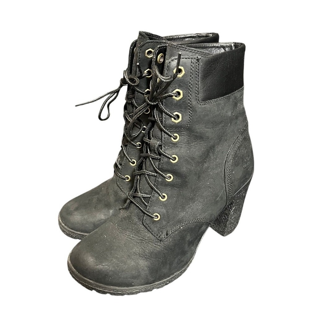 Timberland Glancy 6 Inch Boots Women 7.5 Black Suede Lace Up Heeled 8432A